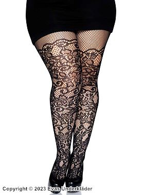 Gemusterte Strumpfhose, kleines Netz, Spitze, Plus Size